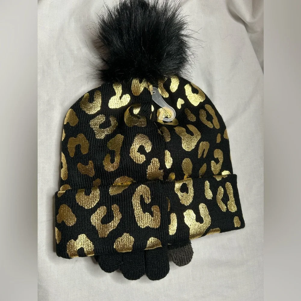 Justice girls hat/gloves set‎ black/ gold foil